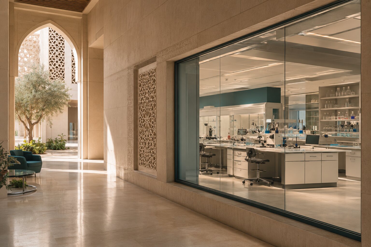 Biomedical laboratory within a contemporary Omani research institute